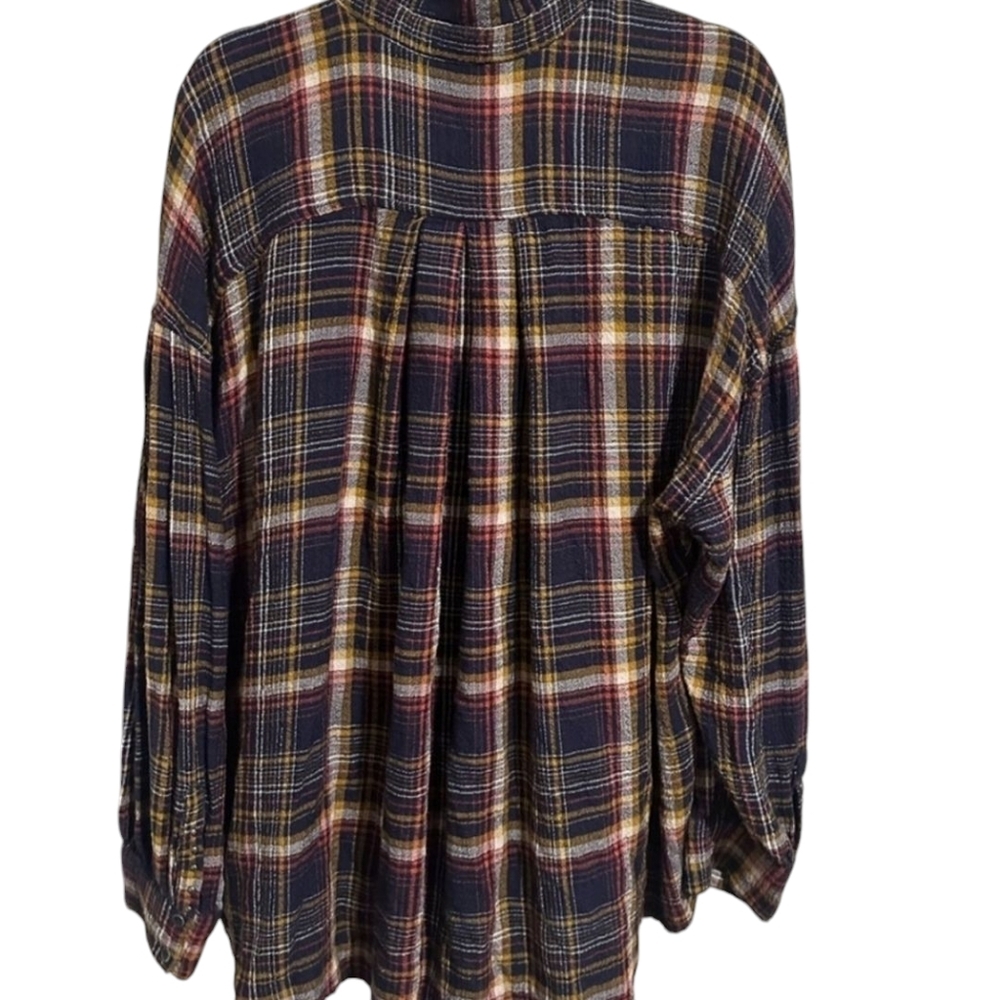 Free People Cozy Plaid Shirt We The Free Waffle Knit Valley Button Down Med - Picture 3 of 4